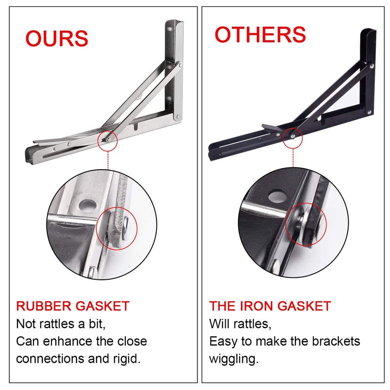 YUMORE Folding Shelf Brackets 20", Max Load: 330lb Heavy Duty Stainless Steel Collapsible Shelf Bracket for Table Work Bench, Space Saving DIY Bracket, Pack of 2 - Image 4